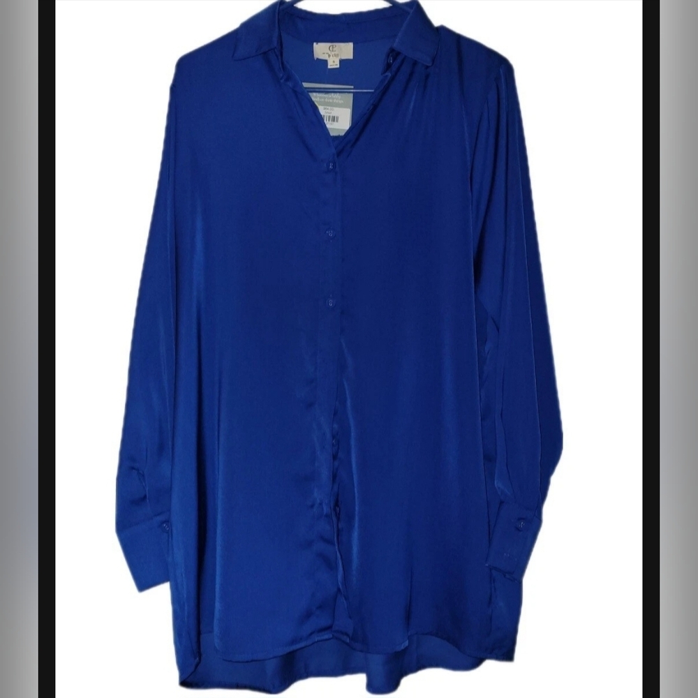 P. Cill Blue Shimmer Long Sleeve Button Blouse Size Small Women's Buttery Soft